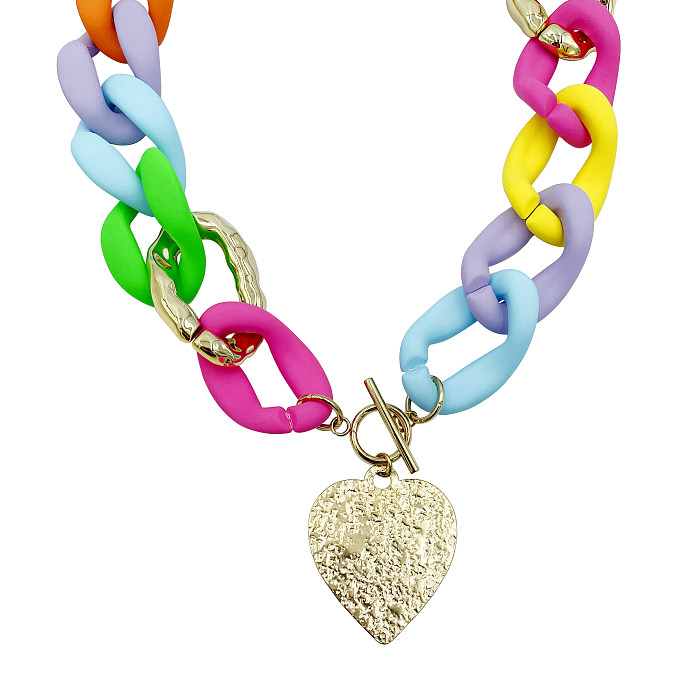 Exaggerated Artistic Colorful Heart Shape Stainless Steel  Arylic Metal Plating Gold Plated Necklace