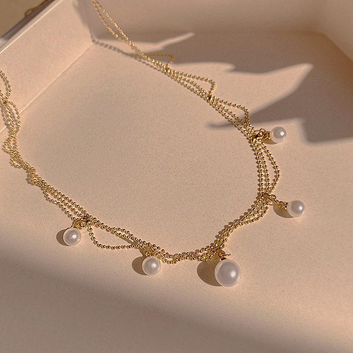 IG Style Simple Style Round Stainless Steel  Inlay Artificial Pearls Pendant Necklace