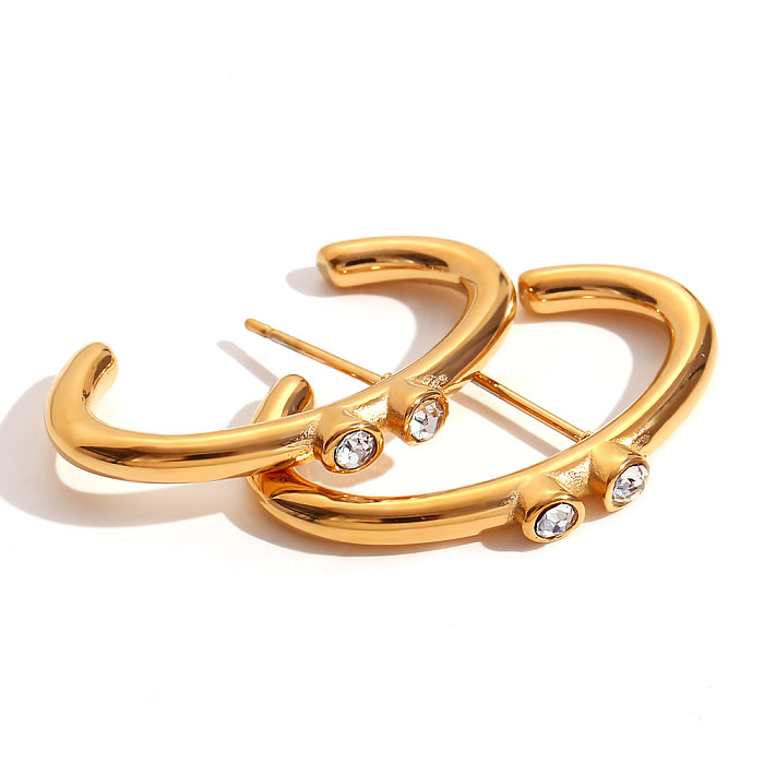 1 par de strass de aço inoxidável, estilo simples, estilo coreano, revestimento geométrico, strass banhado a ouro 18K