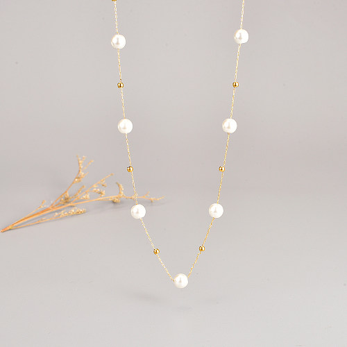 Elegante geometrische Edelstahl-Halskette mit künstlicher Perlen-Edelstahl-Halskette