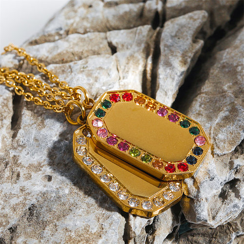 Einfache Retro-Halskette im römischen Stil mit geometrischem Edelstahl, 18 Karat vergoldet, Zirkon-Anhänger-Halskette in großen Mengen