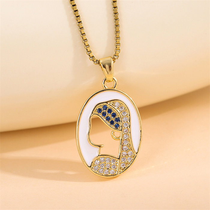 Retro Lady Roman Style Snake Bee Butterfly Stainless Steel  Stainless Steel Enamel Plating Inlay Zircon 18K Gold Plated Pendant Necklace