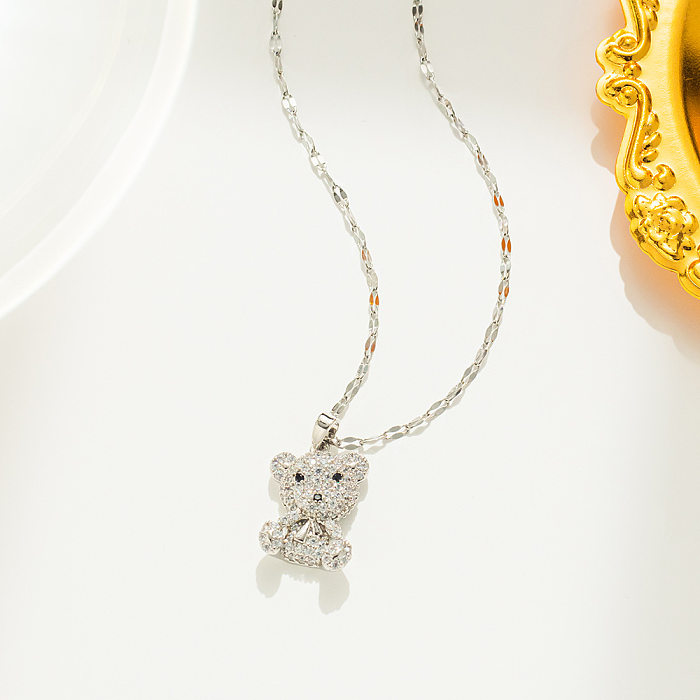 Collier pendentif en Zircon incrusté d'acier inoxydable d'ours de Style Simple et mignon