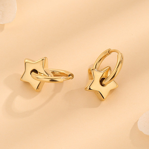1 par casual elegante estilo simples estrela polimento chapeamento brincos banhados a ouro 18K de aço inoxidável