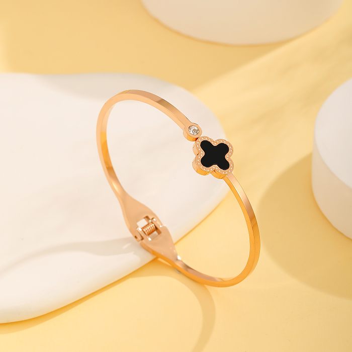 Wholesale IG Style Simple Style Four Leaf Clover Butterfly Titanium Steel Plating Inlay 18K Gold Plated Zircon Bangle