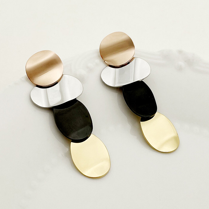 Boucles d'oreilles pendantes Style Vintage, bloc de couleur irrégulière, en acier inoxydable, placage de polissage, plaqué or, 1 paire
