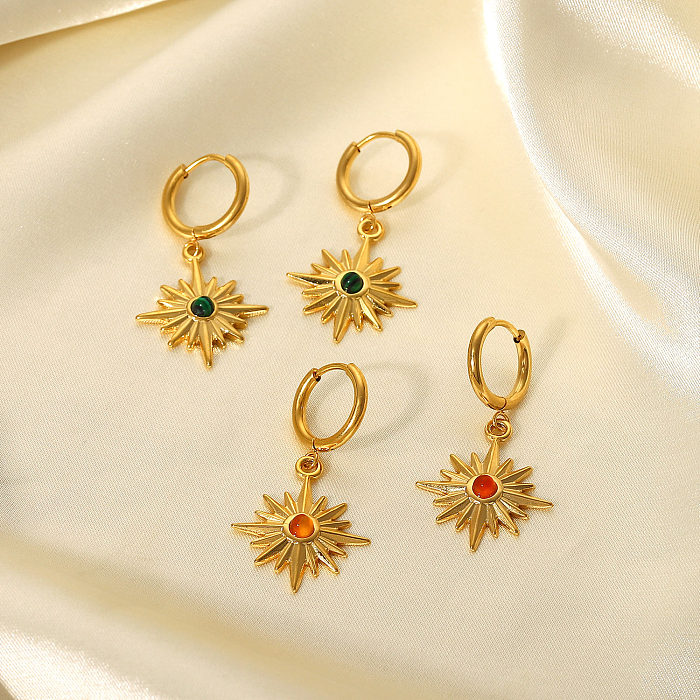 Boucles d'oreilles en acier inoxydable plaqué or 18 carats, bijoux en forme d'étoile à huit branches