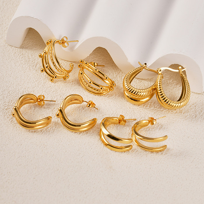 1 Paar schlichte C-förmige, U-förmige, vergoldete Ohrringe aus Edelstahl