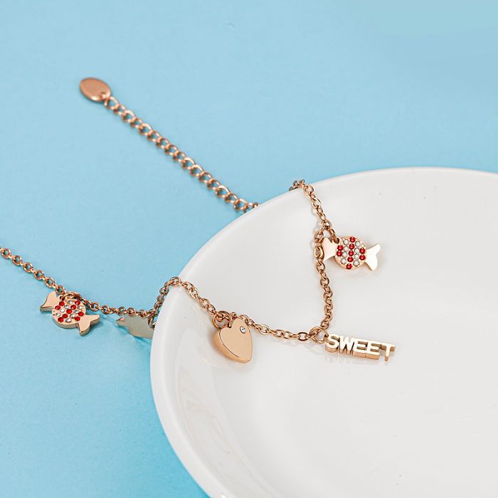 Sweet Candy Stainless Steel Polishing Plating Inlay Zircon Rose Gold Plated Bracelets