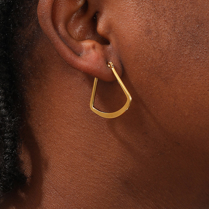 1 paire de boucles d'oreilles créoles plaquées en acier inoxydable, Style géométrique Simple