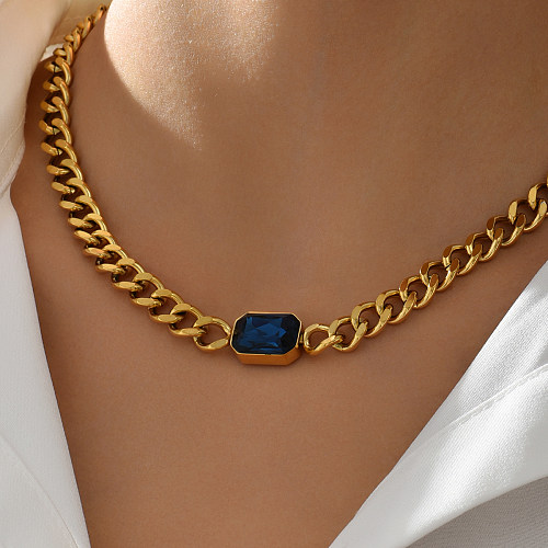 Nova moda geométrica banhada em aço inoxidável 18K colar de zircão ouro