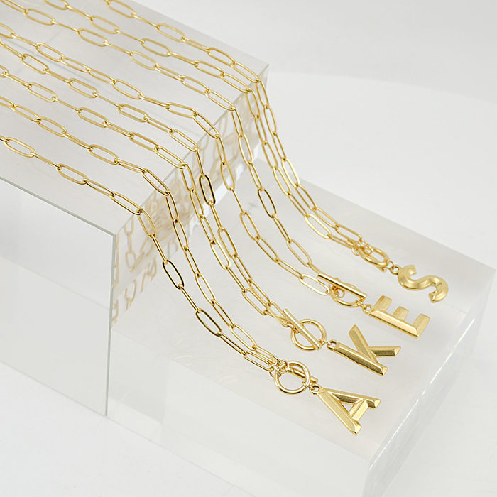 Mode-Anhänger-Halskette mit Buchstaben-Edelstahlbeschichtung, 1 Stück