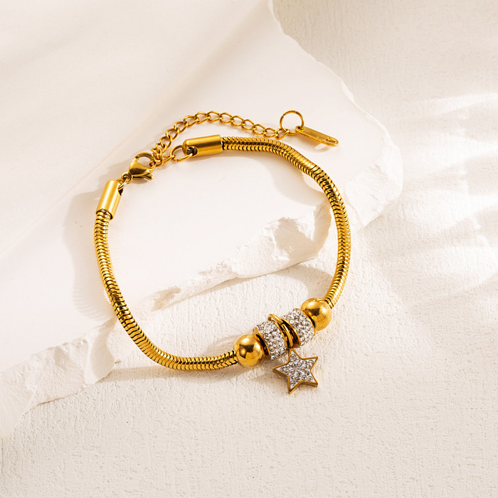 Estrela brilhante formato de coração borboleta titânio aço esmaltado incrustação strass pulseiras banhadas a ouro