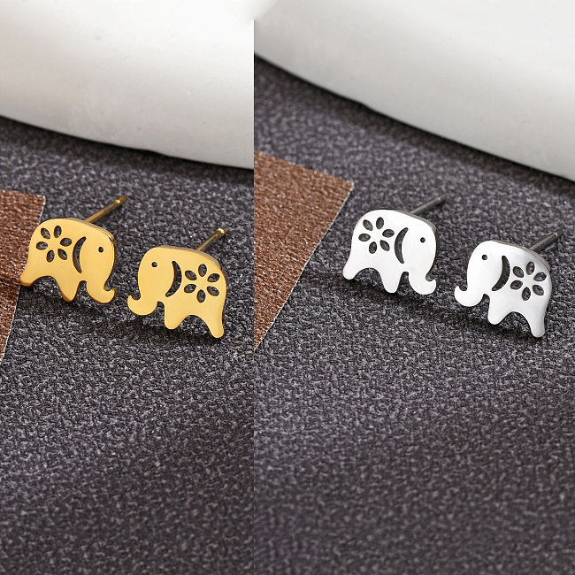 1 Pair Fashion Elephant Stainless Steel  Plating Ear Studs