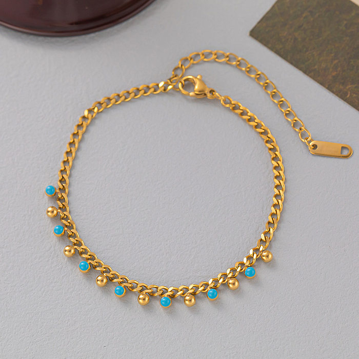 Bracelets turquoise incrustés d'acier titane de couleur unie rétro