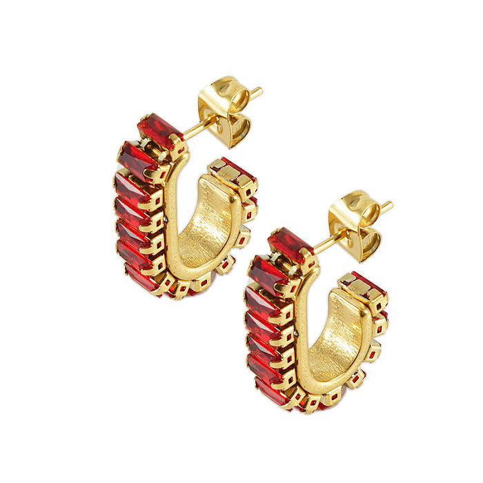 Fashion U Shape Stainless Steel Plating Inlay Zircon Ear Studs 1 Pair