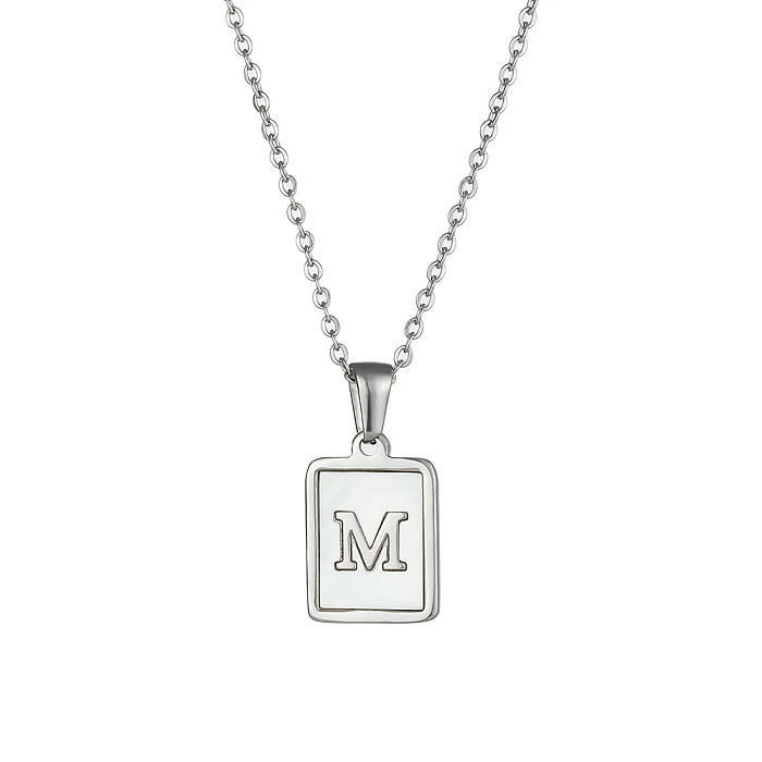 Simple Style Letter Square Stainless Steel  Inlay Shell Pendant Necklace