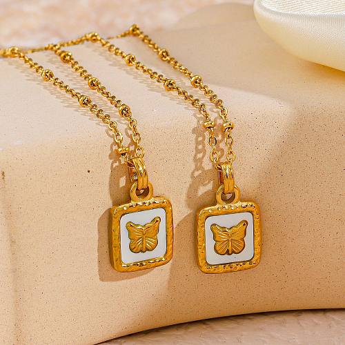 IG Style Casual Butterfly Stainless Steel  Plating Inlay Shell Pendant Necklace