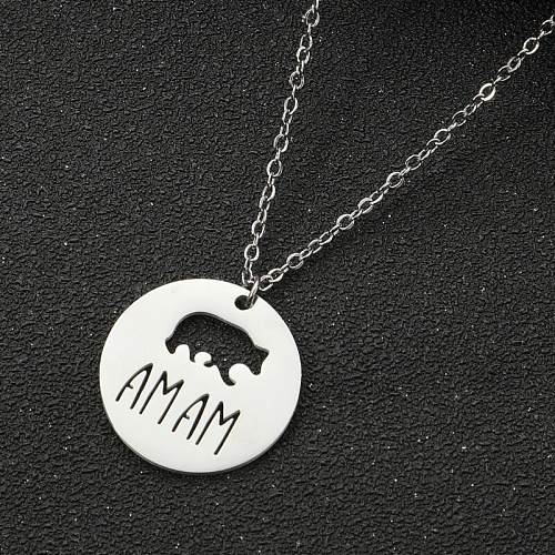 MAMA Simple Style Letter Bear Stainless Steel  Stainless Steel Irregular Plating Hollow Out Pendant Necklace