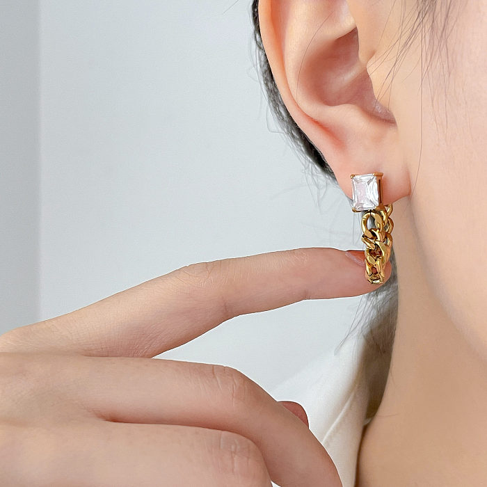 1 Paar quadratische Ohrringe im INS-Stil mit Zirkon-Inlay aus Edelstahl