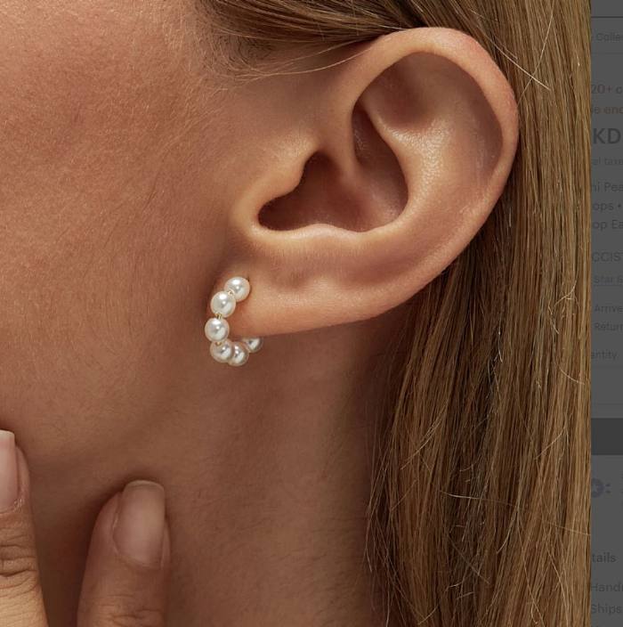 1 Paar Lady C-förmige Perleneinlage aus Edelstahl mit künstlichen Perlen und 18 Karat vergoldeten Ohrringen