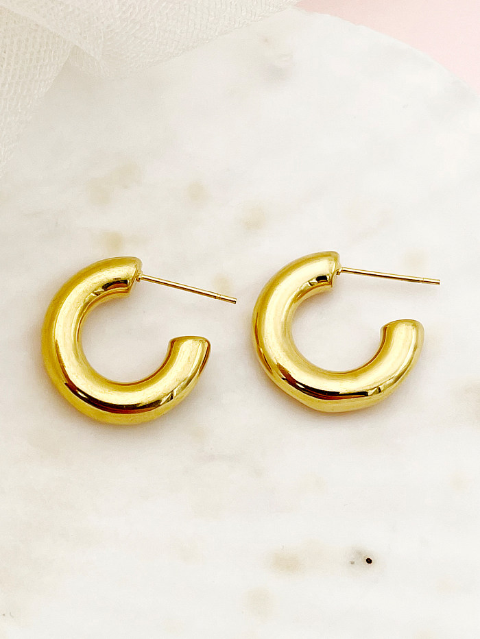 1 Pair Modern Style C Shape Stainless Steel  Metal Polishing Plating Inlay Zircon Gold Plated Ear Studs