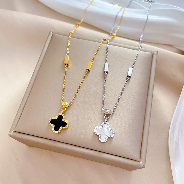 Cartoon Style Flower Stainless Steel Plating Inlay Shell Pendant Necklace