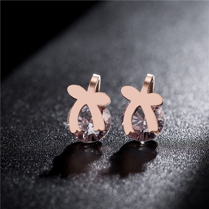 Boucles d'oreilles rondes en forme d'étoile et de cœur, Style Simple, incrustation en acier inoxydable, Zircon, 1 paire