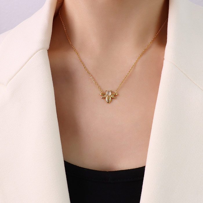 Collier avec pendentif en opale d'abeille, Animal à la mode, Simple, en acier inoxydable, vente en gros