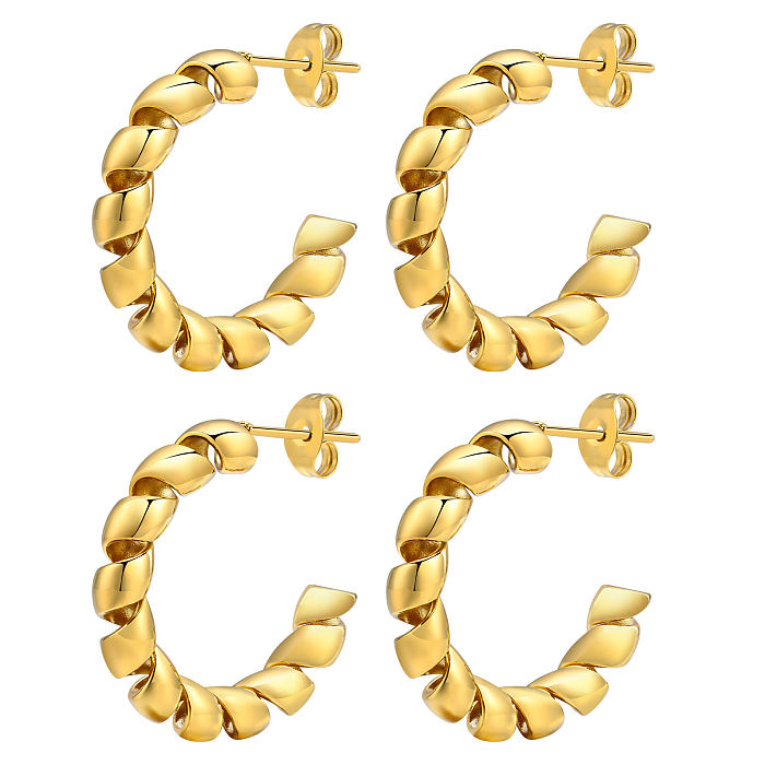 1 Pair IG Style C Shape Plating Stainless Steel  18K Gold Plated Hoop Earrings