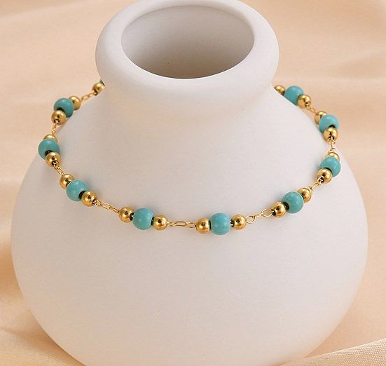 Casual Basic Geometric Stainless Steel Turquoise Plating Bracelets