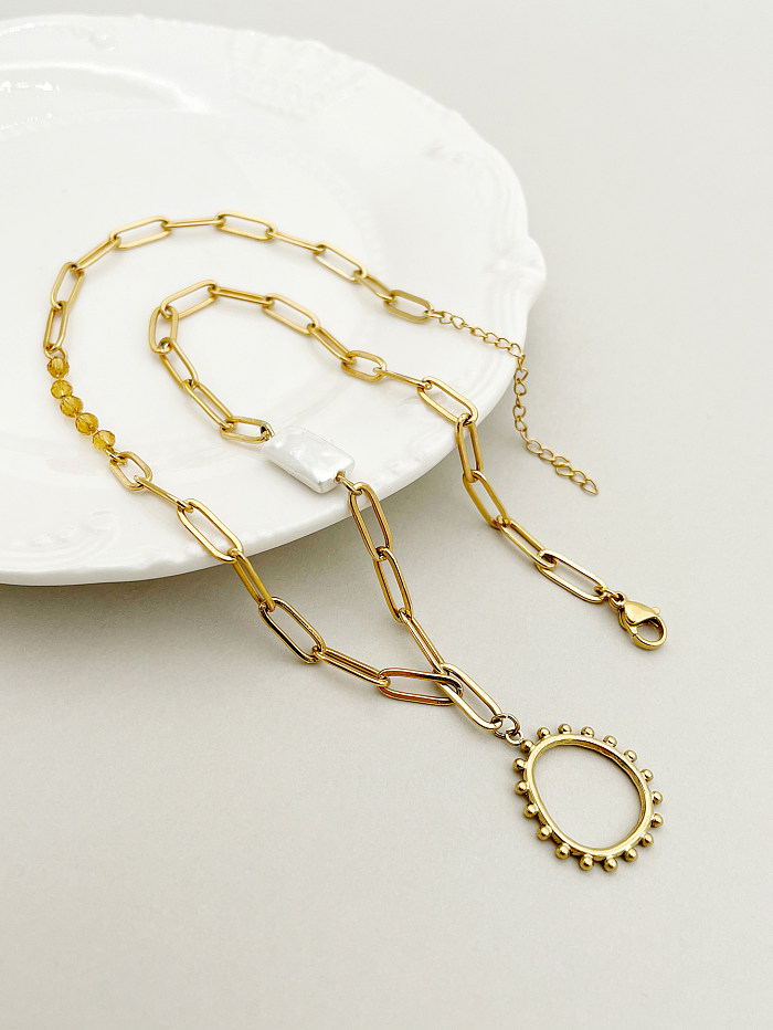 Collier avec pendentif plaqué or et plaqué or en acier inoxydable, style décontracté et simple