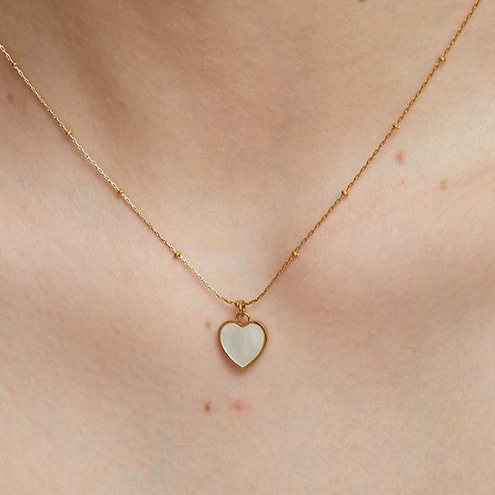 Colar com pingente de gema embutido em aço inoxidável em formato de coração estilo simples 1 peça