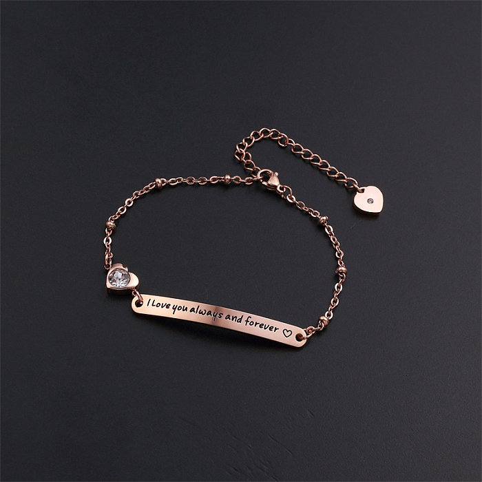 Simple Style Letter Stainless Steel Titanium Steel Polishing Plating Inlay Rose Gold Plated Bangle