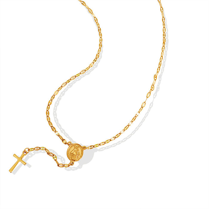 Fashion Geometric Jesus Cross Pendant Necklace Stainless Steel Gold-plated Clavicle Chain