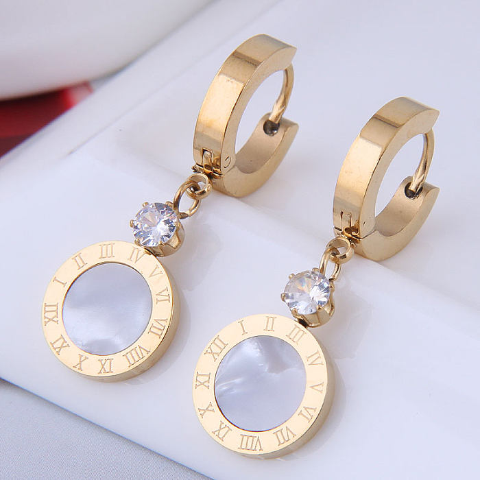 Korean Fashion Stainless Steel Roman Numerals Earrings