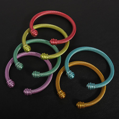 Simple Style Solid Color Stainless Steel Stoving Varnish Cuff Bracelets