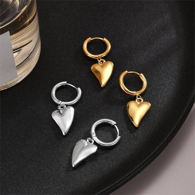 1 Pair Commute Heart Shape Polishing Plating Stainless Steel  18K Gold Plated Drop Earrings