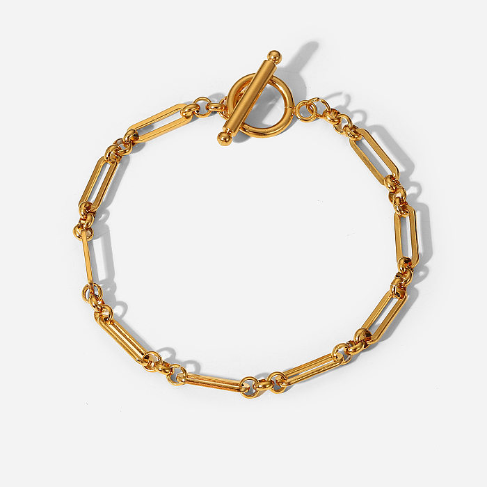 Pulsera de cadena con costuras geométricas con hebilla OT de acero inoxidable chapada en oro punk de 18 quilates