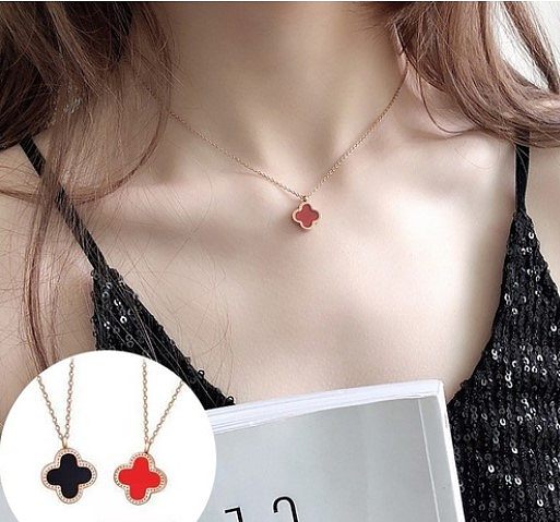 Fashion Four Leaf Clover Letter Gourd Stainless Steel Tassel Inlay Shell Pendant Necklace 1 Piece