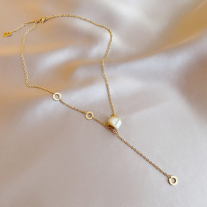 Elegant Solid Color Stainless Steel  Plating Inlay Zircon Gold Plated Pendant Necklace