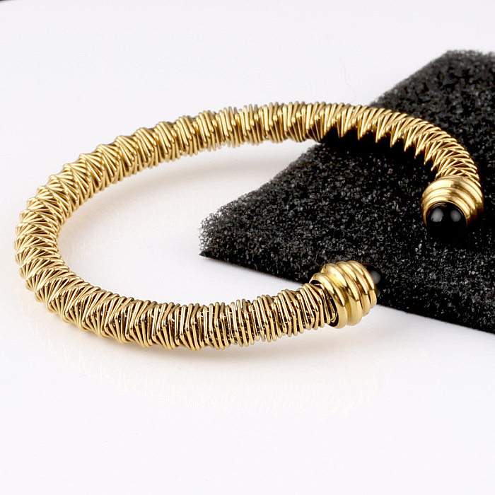 Bracelet de câble torsadé en Agate avec incrustation de rayures en acier inoxydable de couleur unie Hip-Hop