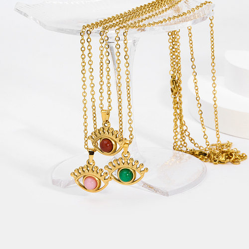 INS Style Eye Stainless Steel  Stainless Steel Plating Inlay Natural Stone 18K Gold Plated Pendant Necklace