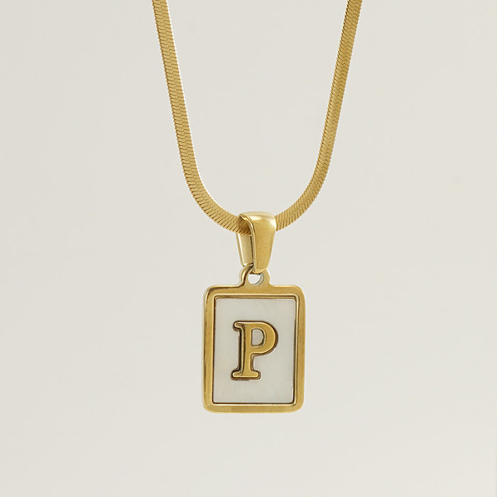 Collier avec pendentif en forme de coquille avec incrustation de placage en acier inoxydable avec lettres à la mode, 1 pièce