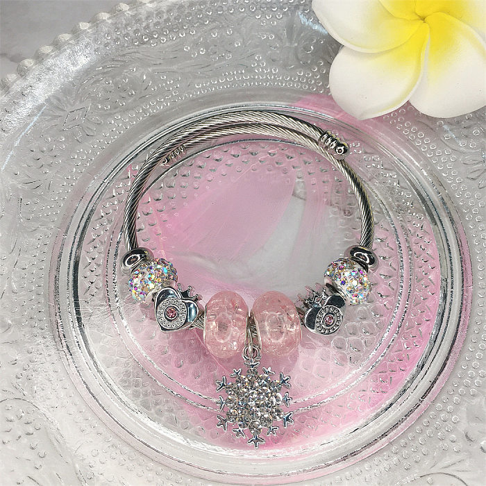 Brazalete de piedras preciosas artificiales con incrustaciones de acero inoxidable con diseño de copo de nieve de estilo clásico