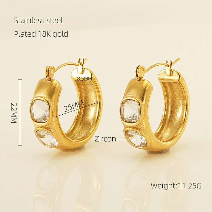1 Pair Casual Simple Style Square Stainless Steel  Plating Inlay Zircon 18K Gold Plated Earrings