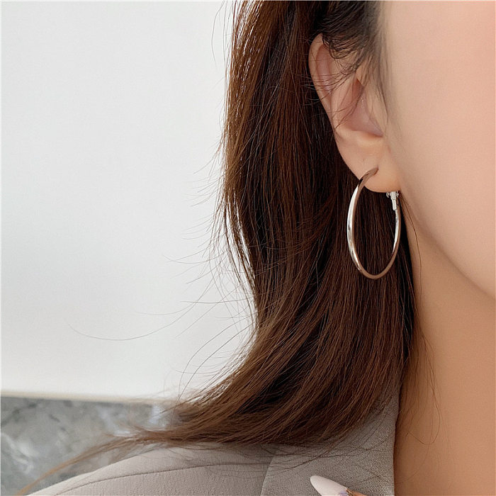 Boucles d'oreilles créoles plaquées en acier inoxydable, couleur unie, 1 paire