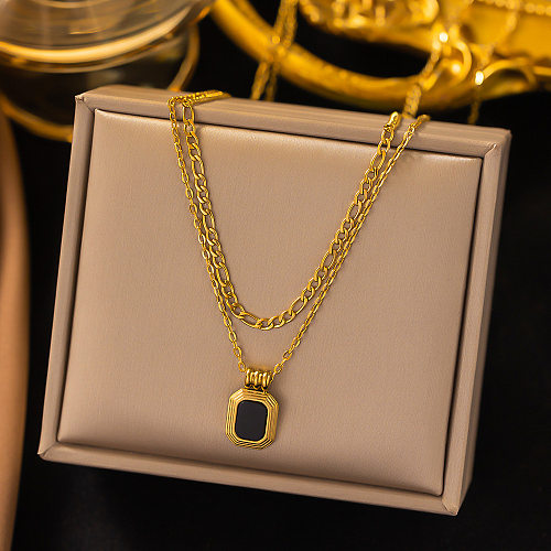 Retro Square Stainless Steel Plating 18K Gold Plated Layered Necklaces