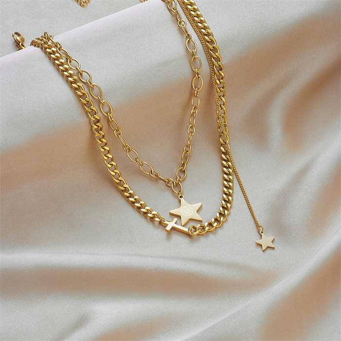 Retro-Halskette aus einfarbigem Edelstahl mit 18-Karat-Vergoldung