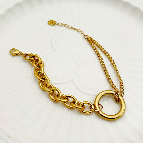 Pulseiras banhadas a ouro com revestimento de polimento em camadas de aço inoxidável circular estilo simples casual